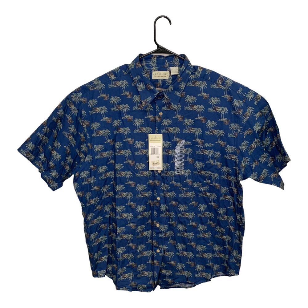 Crossings Shirt Green Blue Palm Trees Vintage Hawaiian Aloha 2XL XXL NEW